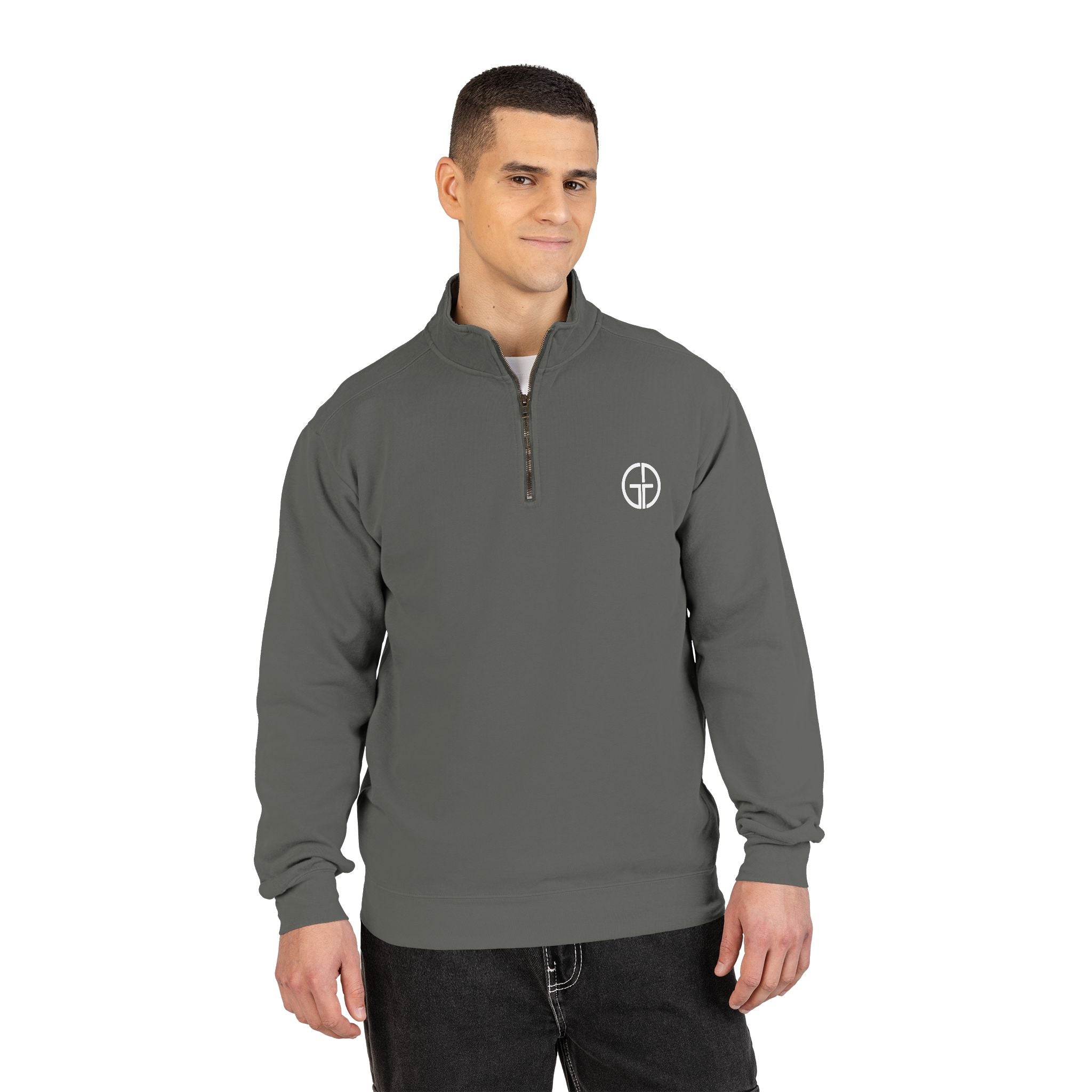 Minimal Circle Logo Quarter-Zip Sweatshirt | Small Chest Emblem